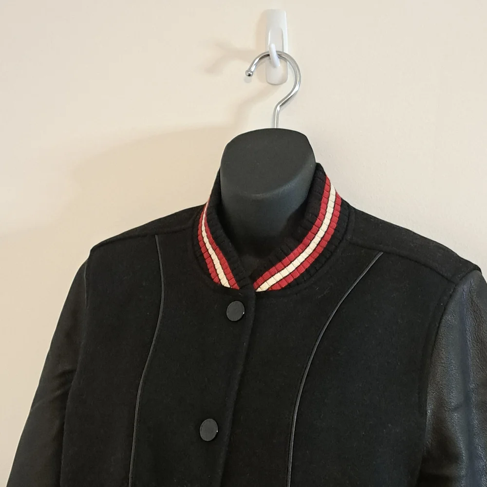 Coach Black Varsity Jacket with Athletic Stripe Accents Misses Size Small